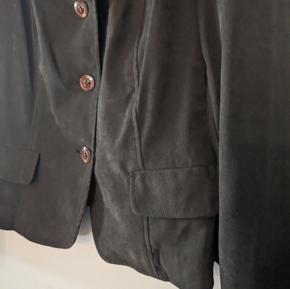 Norton McNaughton Brown Faux Suede Blazer Jacket Size 14 Classic Work Career - Picture 3 of 4